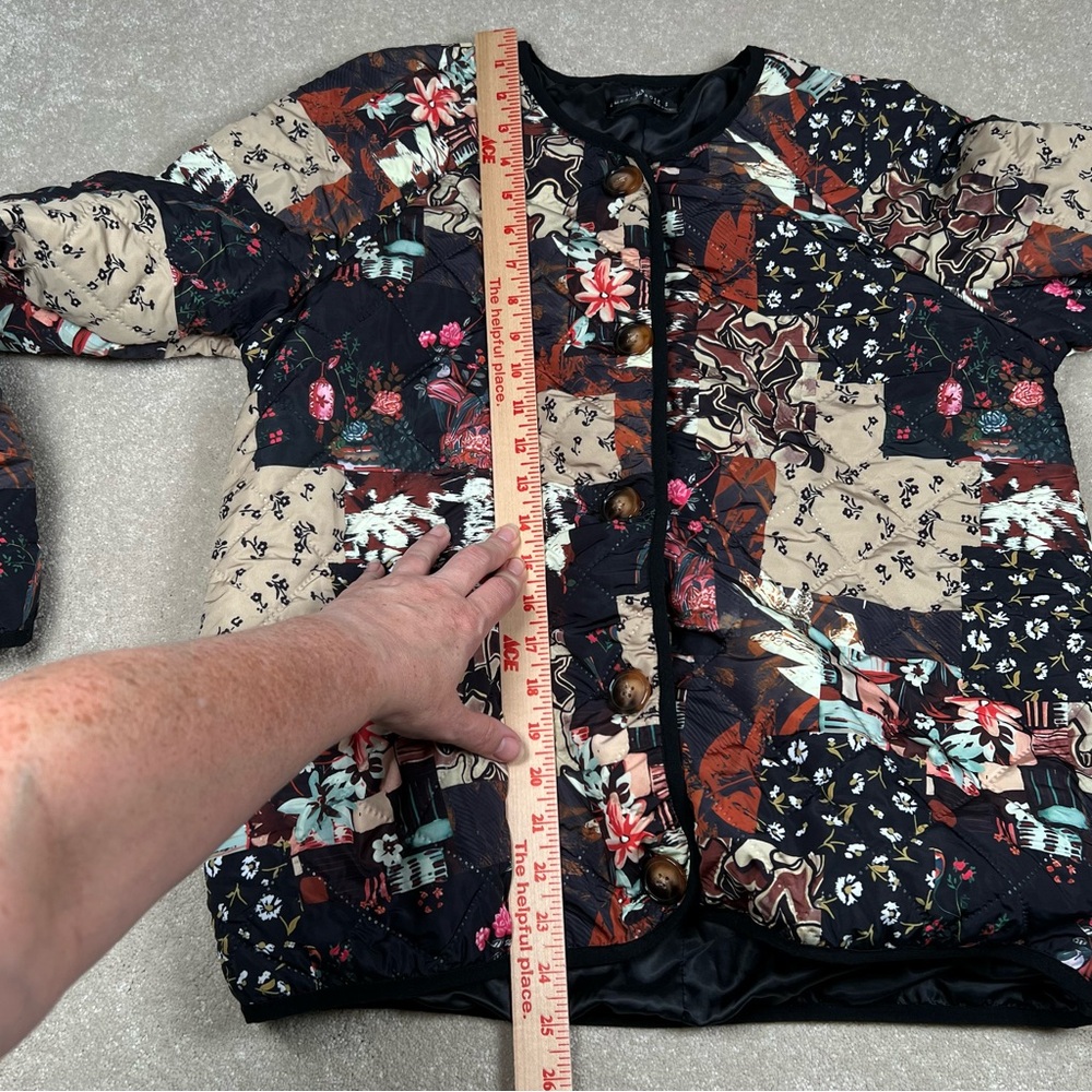 Quilted Patchwork Jacket Pattern Polyester Button Front Emery Rose Women's small - Picture 11 of 12